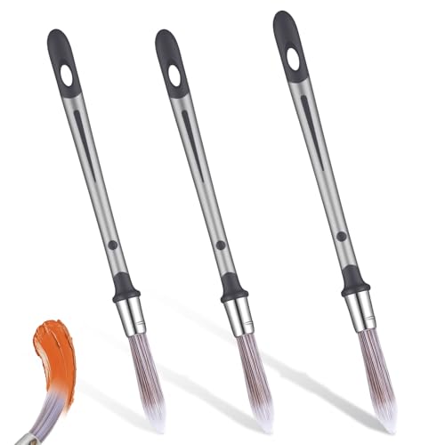Image of Ouligay 3PCS Sash Paint Brush Set Round Paint Brushes Decorating Small Touch up Paint Brushes for Sash Windows, Architraves and Other Curved with Gloss and Satin Paints