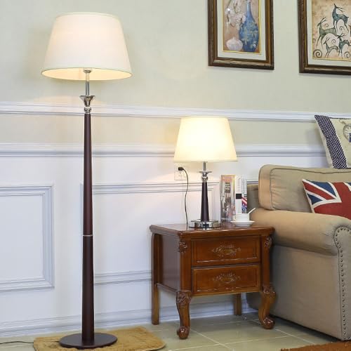 Lampe verticale décorative d'intérieur en bois noble et tissu raffiné