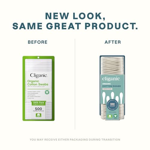 cliganic organic cotton swabs 500 count - 100 pure natural cotton chlorine-free hypoallergenic soft gentle amp absorbent buds