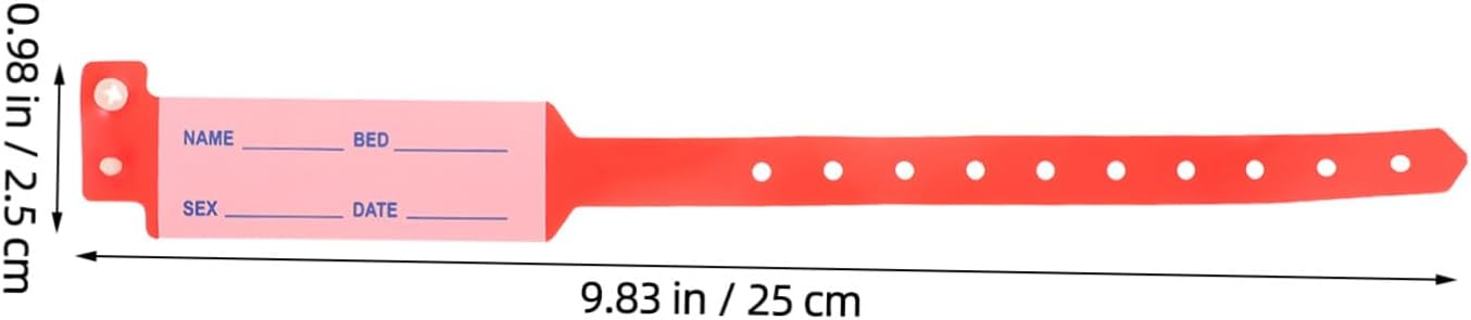 Wristbands Single-use Identification Bracelets for Adults Red 100pcs Hospital Patient Identification Bands for Nursing and Admission