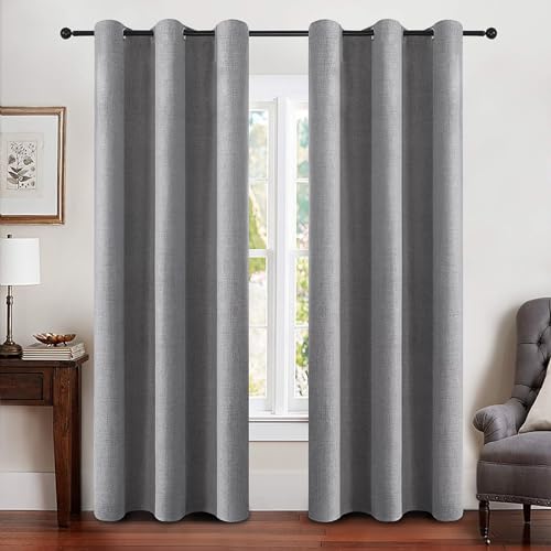Image of MIULEE Linen Blackout Curtains and Drapes 100% Room Darken Thermal Insulated Grommet Window Panels with Coating 2 PCs W 42 x L 84 inches Grey