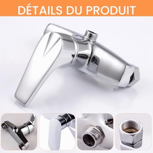 Mitigeur de douche mural argenté avec sortie de douche G1/2 - 4