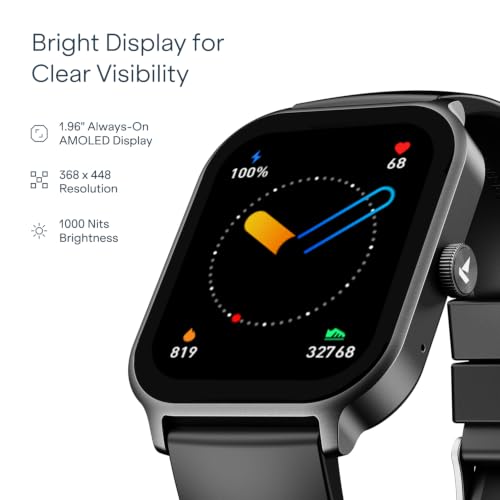 Image of boAt Ultima Ember 2 Smartwatch, 1.96 inch AMOLED Display, Ultra Bright 1000 nits Brightness, AOD, Personalized Fitness Nudges, Functional Crown, 100+ Sports Mode smartwatch for Men & Women (Active Black)