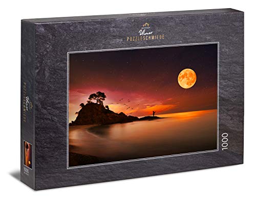 Ulmer Puzzleschmiede - Puzzle „Traumreise“ - Klassisches 1000 Teile Puzzle – fantasievolles Puzzlemotiv aus der Traum-Welt mit beeindruckenden Farben im Mond-Schein - für anspruchsvolle Puzzle-Abende