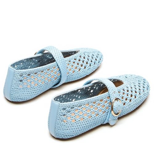 Image of Woven Ballet Flats Women Mesh Raffia Flats Round Toe Mary Janes Comfortable Ballerina Flat Shoes