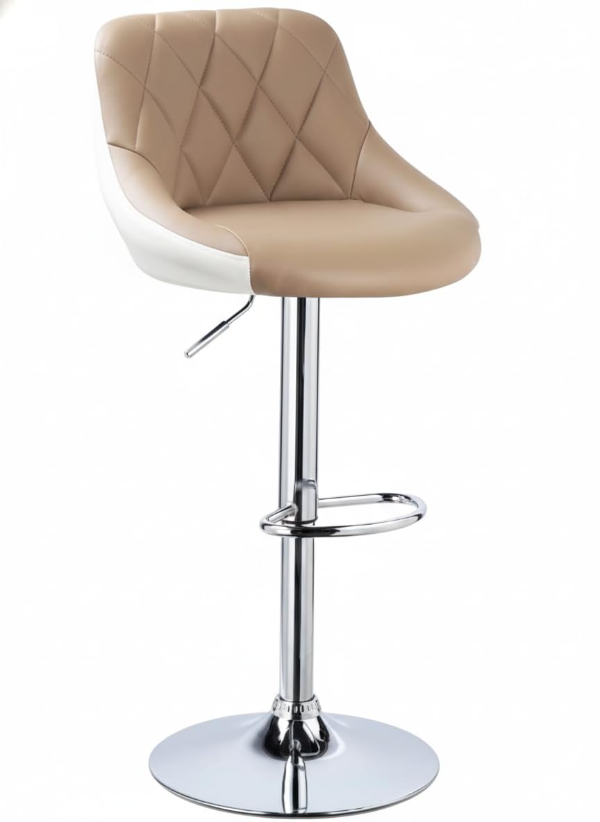 Seatfit Adjustable Bar Stool, Quilted Red Leather Counter Height Chair with Chrome Base, 360° Swivel Seat for Kitchen Island, 60-82cm Height (Beige White)-image-12