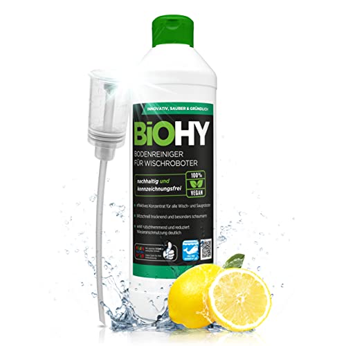 BiOHY Nettoyant de sol pour robot aspirateur laveur (Bouteille de 500ml) + Distributeur | concentré pour tous les robots d'essuyage et d'aspiration à fonction humide (Wischroboter)