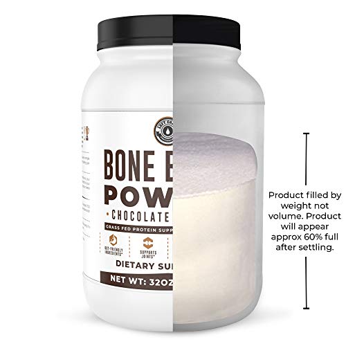 Bone Broth Protein Powder, Chocolate, Grass Fed 2lbs, 42 Servings 17g Protein, 13g Collagen. Low Carb, 2 net Carb, Dairy Free, Keto Friendly Bone Broth Protein Supplement with Collagen Types I & III