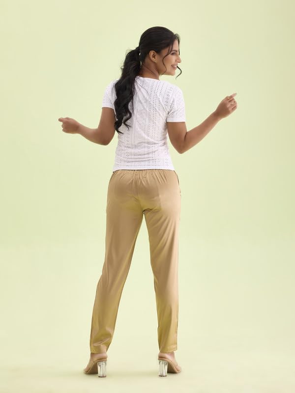Image of GO COLORS Women Mid Rise Polyester Shiny Pant