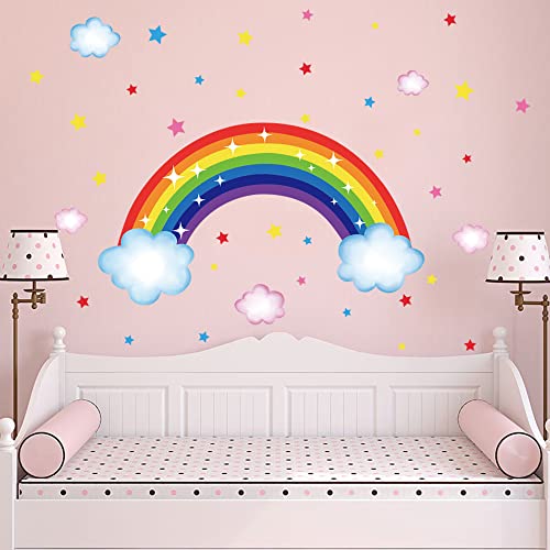 Runtoo Rainbow Wall Decals Colorful Cloud Star Wall Art Stickers For Girls Bedroom Kids Baby Nursery Wall Decor #TOP2