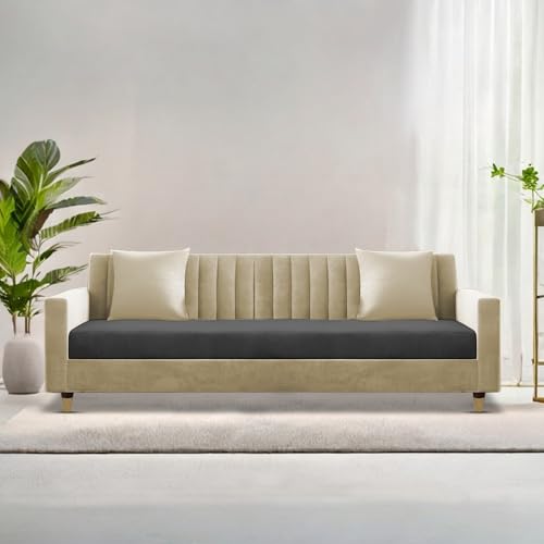 Image of Casaliving Garcia 3 Seater Sofa Set for Living Room (Cream Black Colour) Premium Fabric Sofa