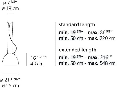 Artemide Nur E26 Suspension Light Max 150W
