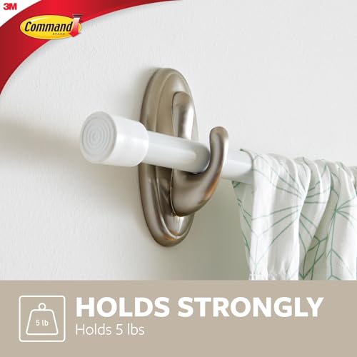Command Medium Brushed Nickel Curtain Rod Hooks, 2 Hooks, 2 Strips - image 3