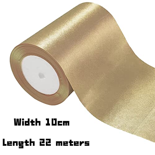 POPOYU Wide Thick Champagne Gold Ribbon 10CM for Gift Wrapping,23M 4Inch Big Satin Xmas Large Bow Car Christmas Crafting,Bouquets,Wedding Car,Presents,Cake Decorations - Image 2