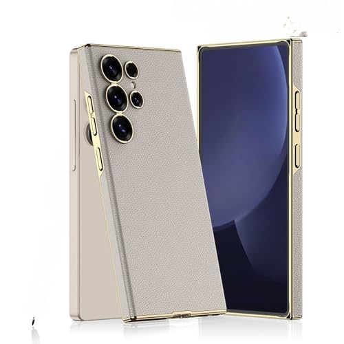 Coque Galaxy S24 Ultra style cuir gris pour un usage pro au quotidien
