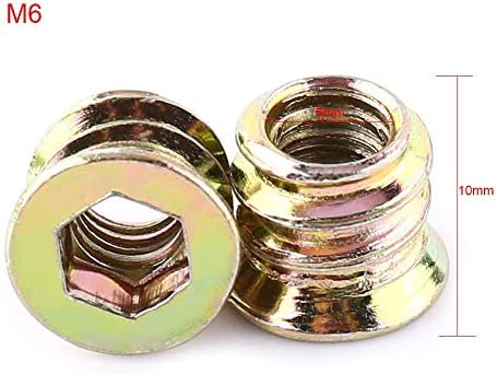 Hilitand Pack of 20 Pcs M6/M8/M10 Zinc Plated Carbon Steel Furniture Hex Drive Nut Threaded Insert Wood Insert Nuts Assortment (M6*10mm)