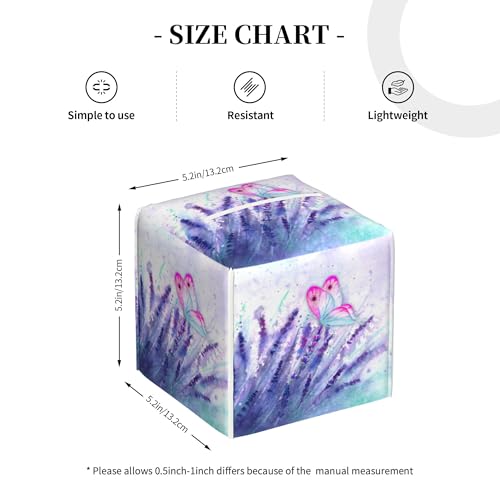 Purple Lavender and Butterfly Tissue Box Cover Square,Watercolor Lavender Flowers Tissue Box Holder Waterproof Leather Facial Paper Organizer Dispenser for Bathroom Home Car Nightstand Vanity Desk by sndheke - Image 4