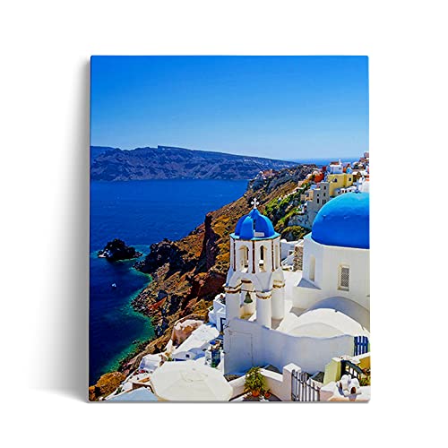 SOSSR DIY Santorini-Landschaft, Griechenland Diamond Painting, 5D Diamant Painting Set, Diamond Painting Bilder für Home Wand Decor Gemälde 30x40cm