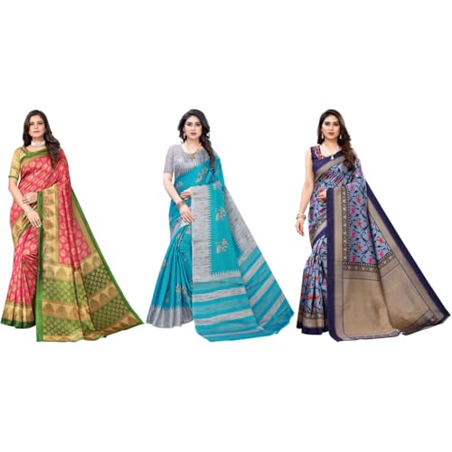 Image of Yashika Women's Sarees Women's Combo Art Silk Printed Saree With Unstitched Blouse Piece |saree for Women | saree combo | New Sari | Saree Pack Of 3