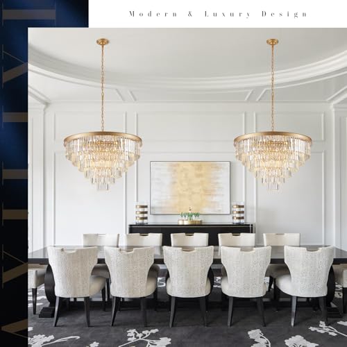 Image of Modern Gold Crystal Chandelier 35 inchLarge Chandeliers for High Ceiling Foyer
