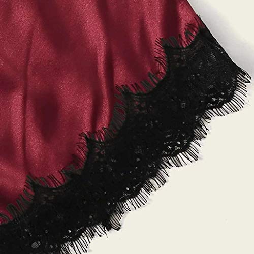 Conjunto de pijama feminino AxiBa de cetim de seda com 3 peças, camisola sexy, Vinho, S