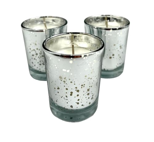 Mister Candle - Unscented Silver Mercury Filled Glass Votive Candles Jar, Perfect Home Decoration, Wedding Favors Hand Poured in USA (Set of 12) (Unscented)