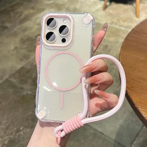 Coque iPhone 16 Pro Max antichoc rose avec dragonne amovible pour voyager l'esprit libre
