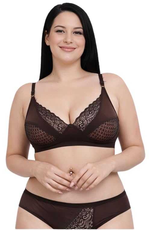 Image of Women Lace Bra And panty set Pure cotton Non-Padded Wire-Free Full Coverage Soft Breathable Fabric Comfortable Innerwear