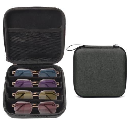 Image of Bukere Travel Sunglasses Organizer Case Adjustable Slot For Multiple Eyeglasses Hard-shell Portable Storage Box for Men Women