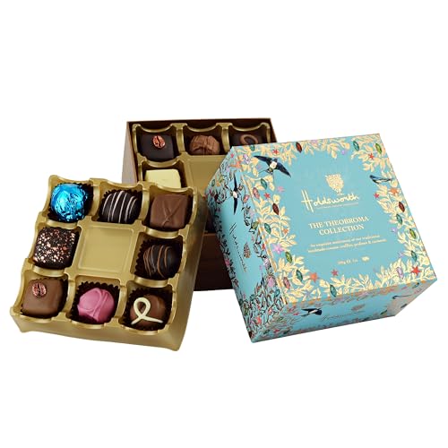 Holdsworth Chocolates Gift Box Theobroma Collection - Classic Assortment of Handmade Creams Truffles Pralines and Caramels Coated in Milk White & Dark Chocolate 200g