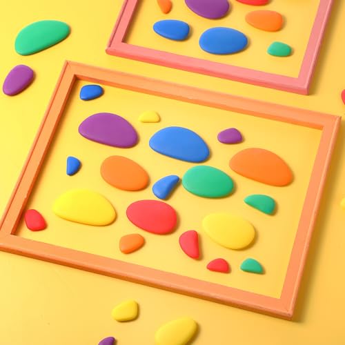 Image of Simgoing 144 Pcs Rainbow Stacking Stones Colorful Pebbles for Sorting and Stacking, 6 Colors(Bright)