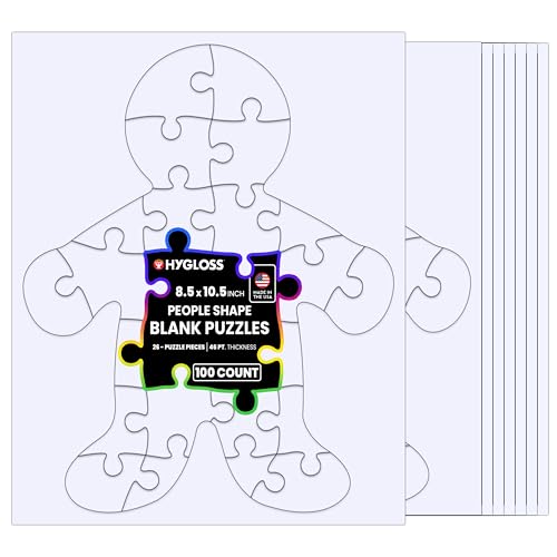 Hygloss 100 Blank Person-Shaped Puzzles – 8.5 x 10.5 Inches – Ideal for All-About-Me Activities – Write, Draw, and Decorate – 26 Pieces Each