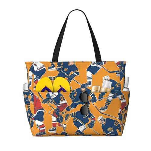 Large Capacity Beach Bag Waterproof Pool Tote for Gym Swimming Camping Carry On Bag hockey Print