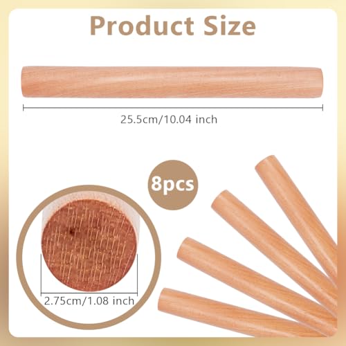 OLYCRAFT 8pcs Wood Rolling Pins 25.5cm Clay Rolling Pins 27.5mm Diameter Classic Wooden Rolling Pins Natural Wood Texture Rollers Wood Clay Roller for Clay Modeling Pottery Tools - Image 2