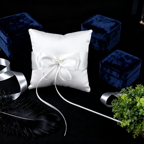 Gallipower White Ring Bearer Pillow Wedding Ring Pillow with Bowknot Ring Holder for Wedding Ceremony Party Decoration(5.5\'\' x 5.5\'\') - Thumbnail 6
