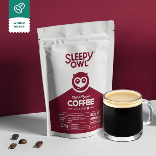 Image of Sleepy Owl Dark Roast Whole Coffee Beans | 250g Pack | 100% Arabica | Freshly Roasted Whole Beans