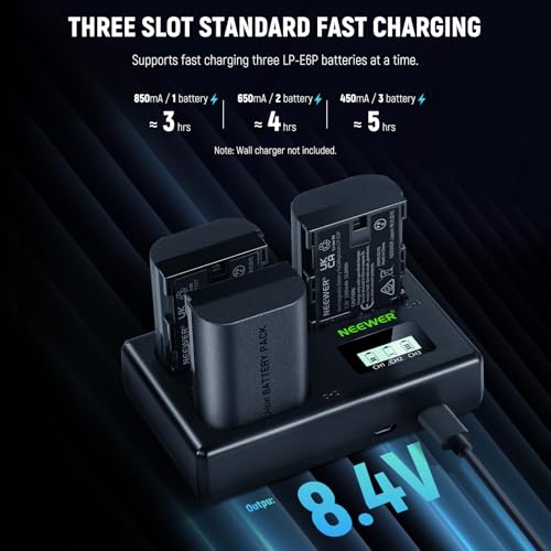 NEEWER Ersatzakku und Ladegerät Set für LP-E6P/LP-E6NH/LP-E6N, 3er Pack 2200mAh Akkus und USB Dreifachladegerät… – Ansicht 5