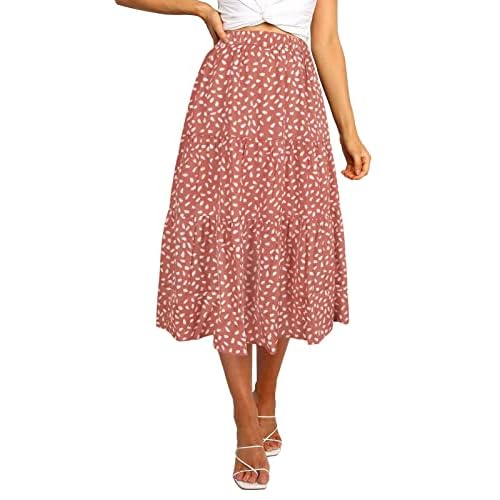 MEROKEETY Women’s Boho Leopard Print Skirt Pleated A-Line Swing Midi Skirts