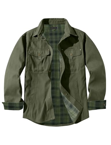 Image of Haellun Men's Flannel Lined Shacket Long Sleeve Plaid Western Cowboy Snap Button Down Shirts Jackets with Pockets