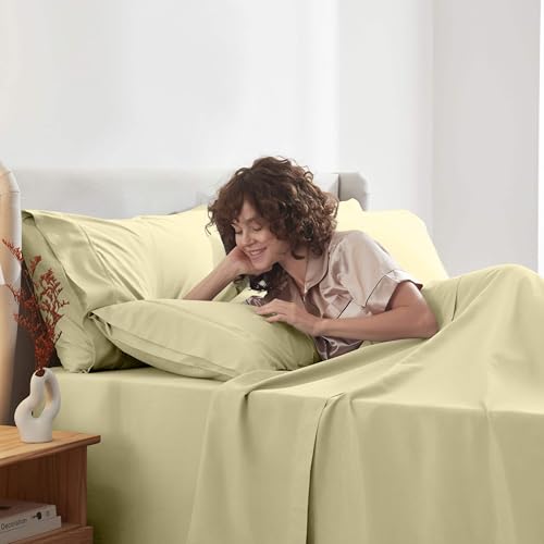 Image of Nestl Extra Deep Twin XL Sheet Set - 4 Piece Breathable & Cooling Sheets - Hotel Luxury Bedding Set with 18-24 Inch Extra Deep Pockets - Easy Fit - Super Soft, Wrinkle Free & Comfy - Vanilla Yellow