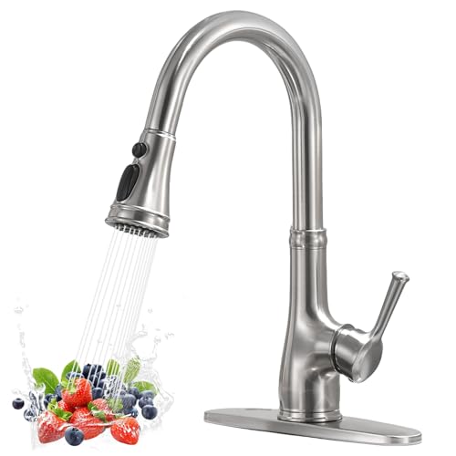 WEWE Vintage Kitchen Faucet with Pull Down Sprayer, Stainless Steel 1 or 3 Hole High Arc Single...