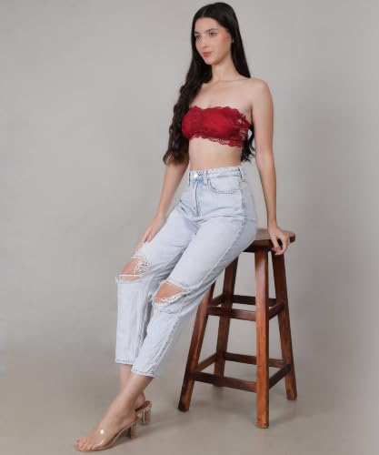 Image of Fabme Women Lace, Padded Tube Bra - Free Size - 3 Hook Back