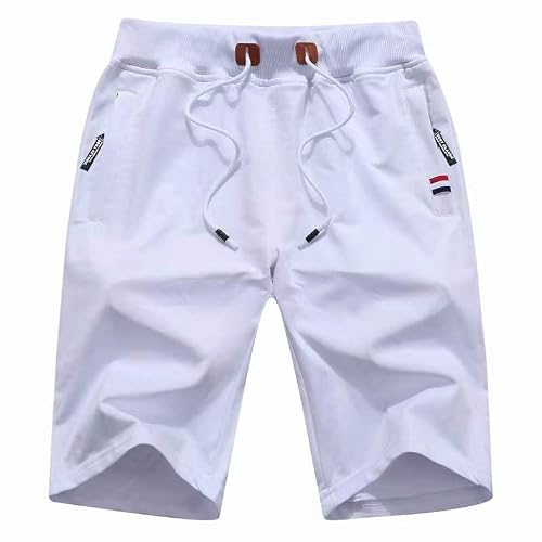 Tansozer Pantalones Cortos Hombre Deporte Shorts Deportivos Hombre Pantalones Verano Hombre Mallas Cortas Running Algodon Bermuda Short Gym Blanco XL