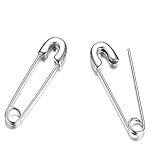 Punk Safety Pin Cartilage for Women Stainless Steel Minimalist Hoop Earrings Personalized Dangle Drop Fashion Hypoallergenic Jewelry Gifts 33mm (Silver)