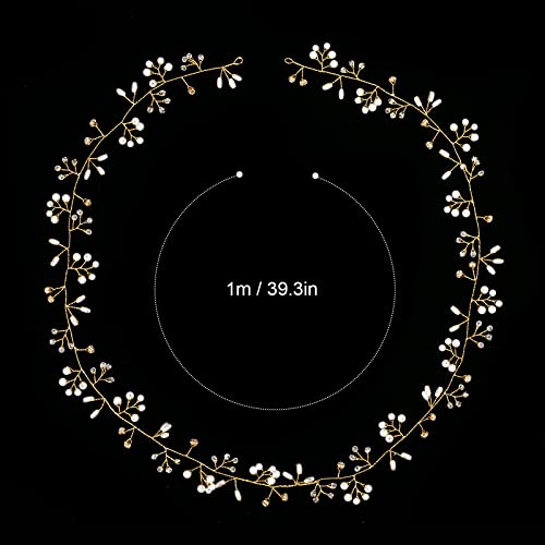 KRELIN Gold Extra Long Brides Handmade Pearl Crystal Headband Headpieces Rhinestone Wedding Decorative Hair Accessories for Women (60Cm) 2 41HOrntSaRL. SL500