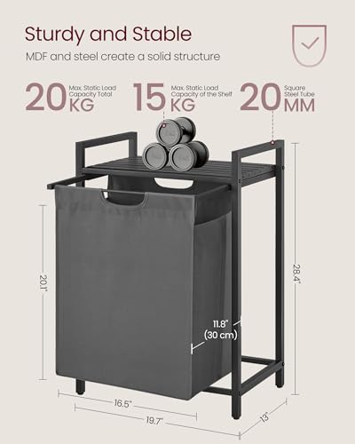 Image of VASAGLE Laundry Hamper, Laundry Basket, Laundry Sorter with A Pull-Out and Removable Bag, Shelf, Metal Frame, 17.2 Gallons (65 L), 19.7 x 13 x 28.4 Inches, Gray and Black UBLH101G01