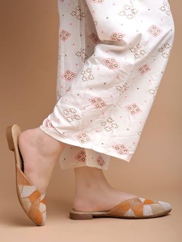 Image of Shoetopia Women's Ethnic Slip-On Mules Embroidered Flat Sandal with Low Heel - Stylish & Comfortable Casual Footwear