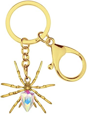 DALANE Alloy Gold Silver Plated Rhinestone Spider Keychains Car Key Ring Insects Jewelry Charms Gifts (Gold Multi)
