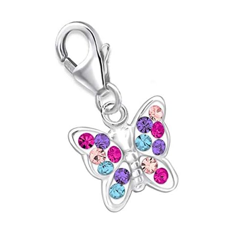 Mini Multicolour Crystal Butterfly Charm Pendant 925 Sterling Silver Girls Children Ladies Baby Cover