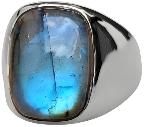 MOUNTJEWELS Natural Labradorite Gemstone Ring Mens Labradorite Ring Handmade Silver Ring 925 Sterling Silver Birthday Gift for Him Promise Ring Birthstone Men's Ring (11)